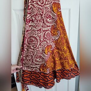 Sari Wrap Skirt, Regular ANKLE, one size fits most, red, gold, cream